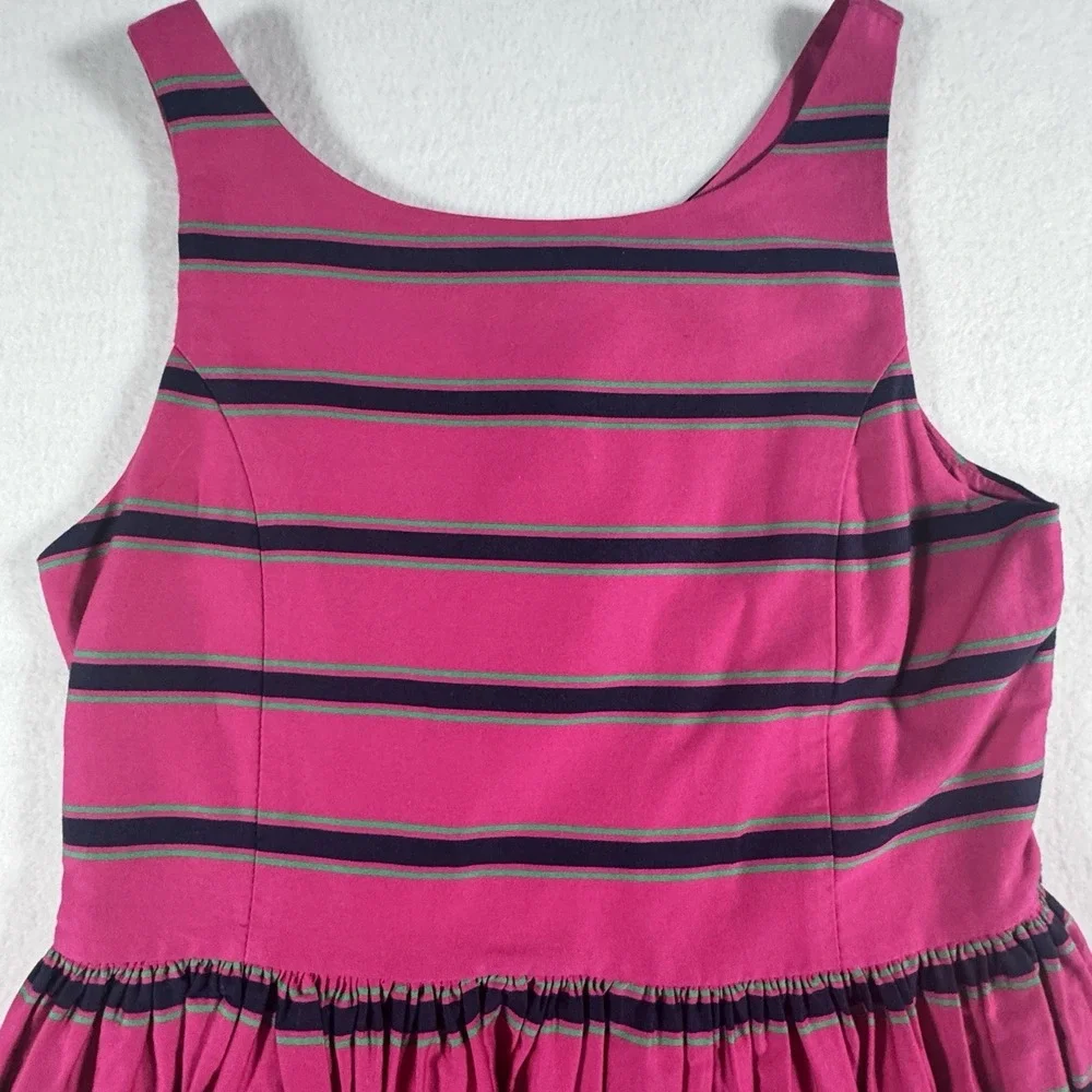 Ralph Lauren Striped Fit Flare Dress Girls 12‎ Pink Navy Sleeveless Button Back